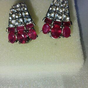 Ruby and white topaz earrings in sterling silver